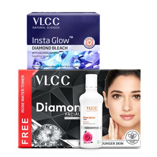 VLCC Diamond Facial Kit with FREE Rose Water Toner & Insta Glow Diamond Bleach