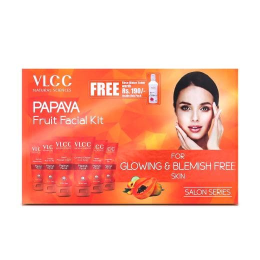 VLCC Papaya Fruit Facial Kit + FREE Rose Water Toner - Unleash the Power of Natural Glow