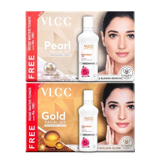 VLCC Pearl Facial Kit with Free Rose Water Toner & Gold Facial Kit with Free Rose Water Toner