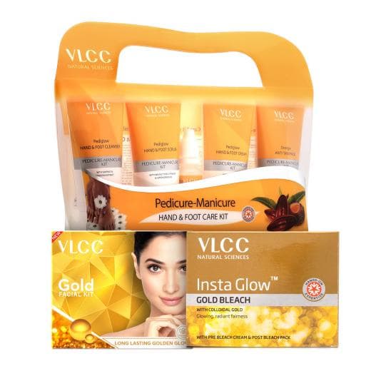 Salon At Home Combo - Gold Facial Kit, Gold Bleach, Manicure & Pedicure Kit