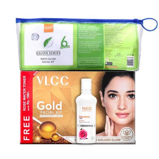 VLCC Salon Series Insta Glow & Gold Facial Kit with Free Rose Water Toner