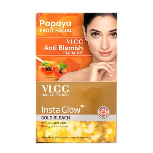 VLCC Salon At Home Combo - Papaya Fruit Facial Kit & Gold Bleach