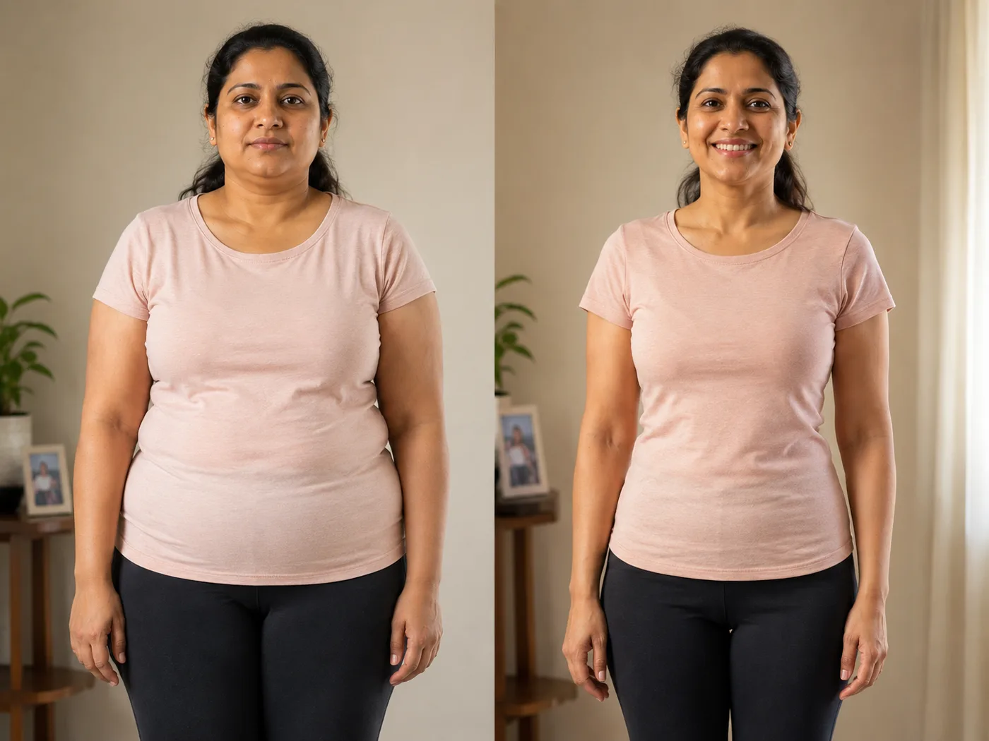 Weight loss transformation, before and after