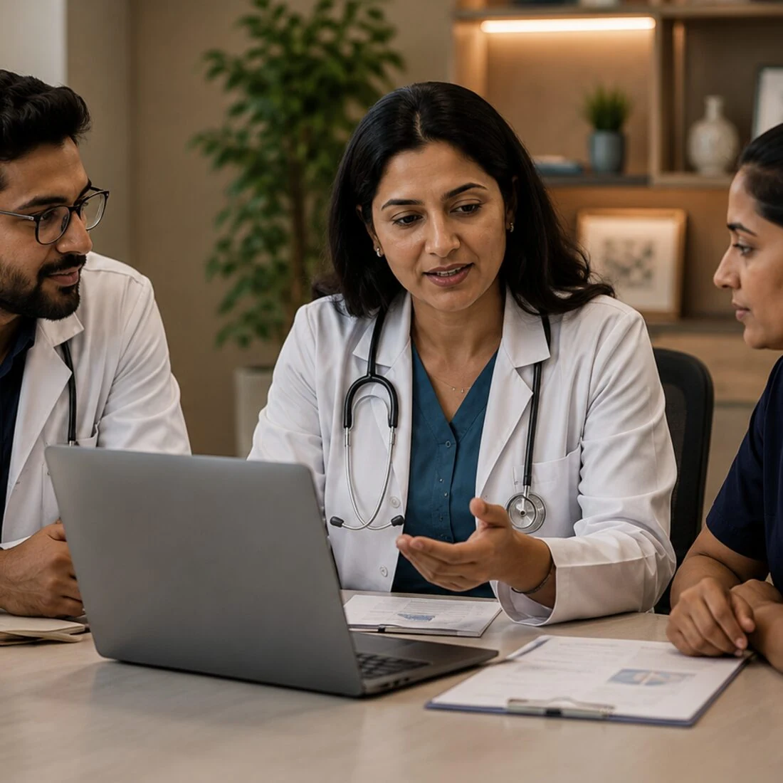 A VLCC multidisciplinary team reviewing a plan together